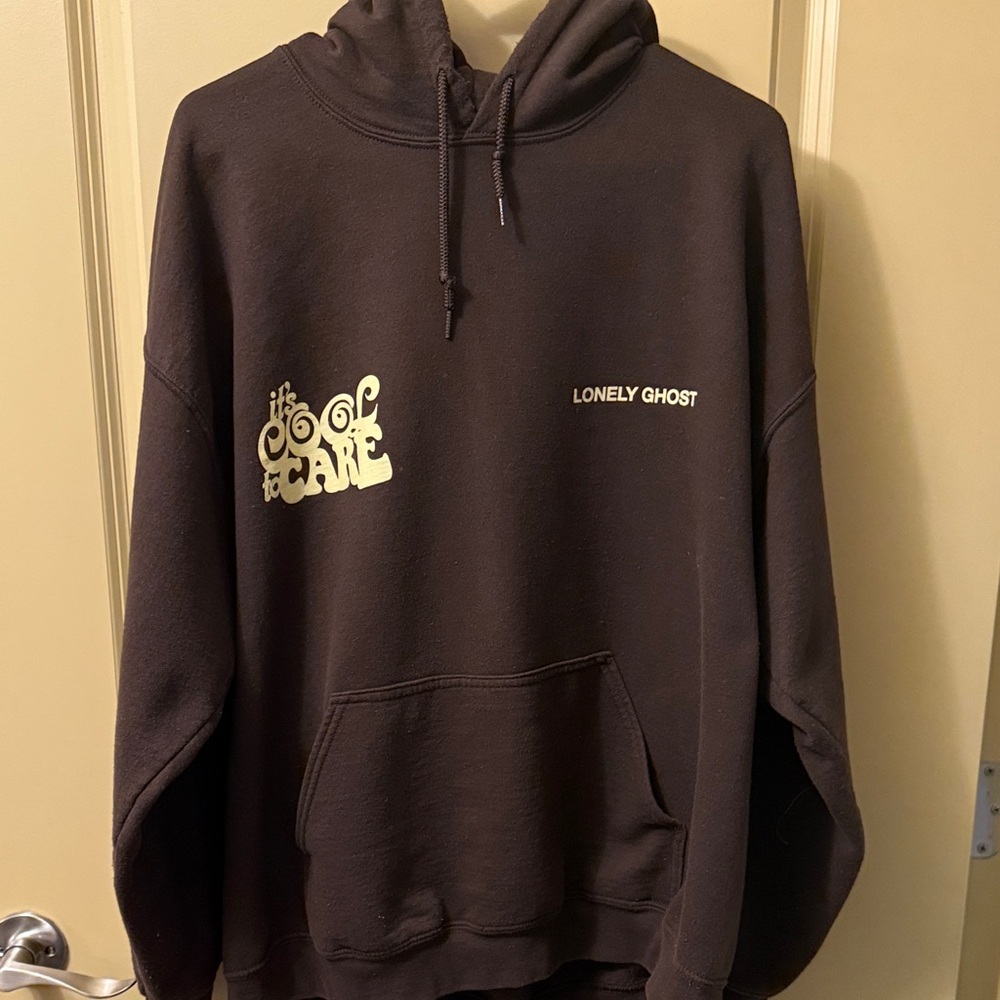 LONELY GHOST Dark Brown Hoodie with Cream Accents